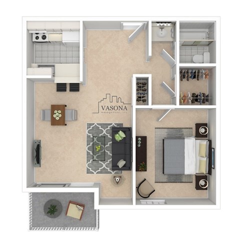 Floor plan for 1 bed, 1 bath, 695 sqft